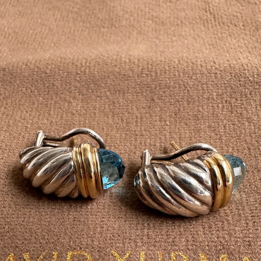 David Yurman Silver and Gold Cable with Topaz waverly Earrings